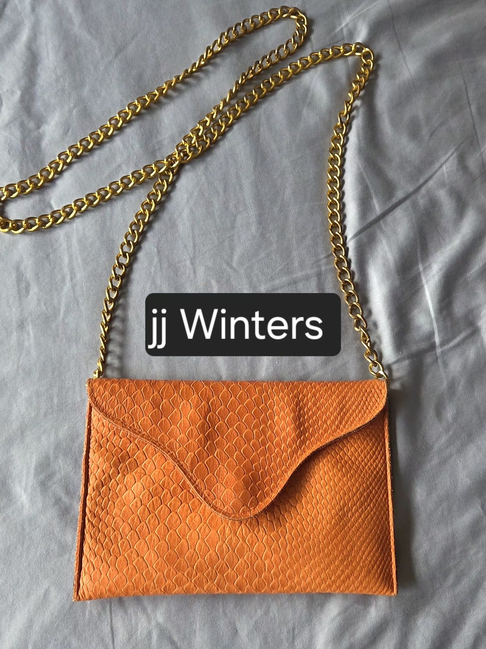 JJ Winters Orange Snake Embossed Leather Mini Env Crossbody Clutch Hand Bag
